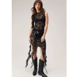 NWT Nasty gal Lace Asymmetric Frill Mini Dress BLACK cover